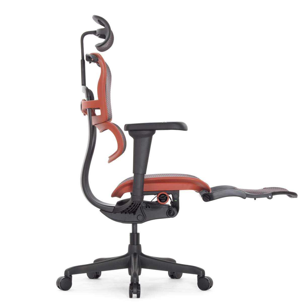 Геймерское кресло Falto Ergohuman 2 Ultra Game с подножкой (наклон вперёд, сетка, чёрный с красным)