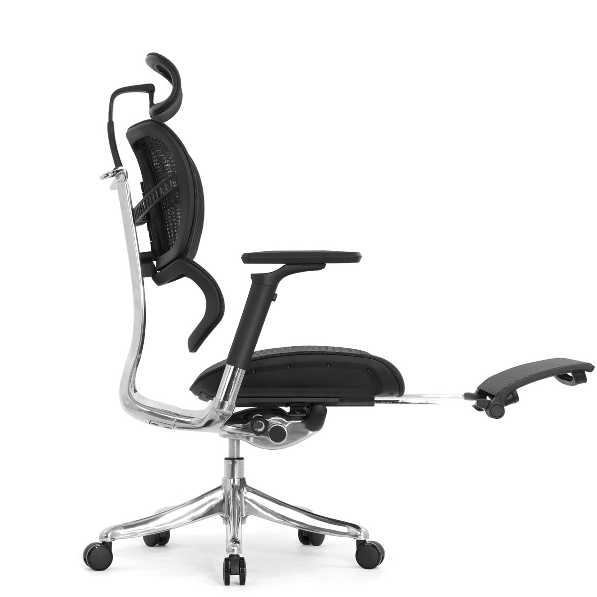 Анатомическое кресло Falto Fly 2 с подножкой (динамичный подголовник, подлокотники 6D (360), сетка, чёрный)