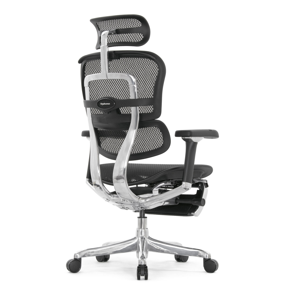 Эргономичное кресло Falto Ergohuman 2 Luxury с подножкой (SmartWork, алюминий, наклон вперёд, сетка, чёрный)