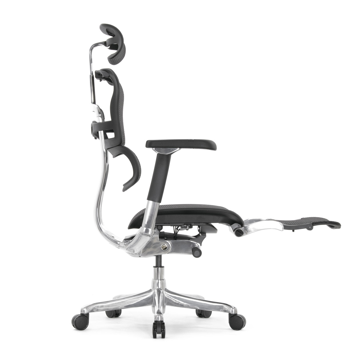 Эргономичное кресло Falto Ergohuman 2 Luxury с подножкой (SmartWork, алюминий, наклон вперёд, сетка, чёрный)