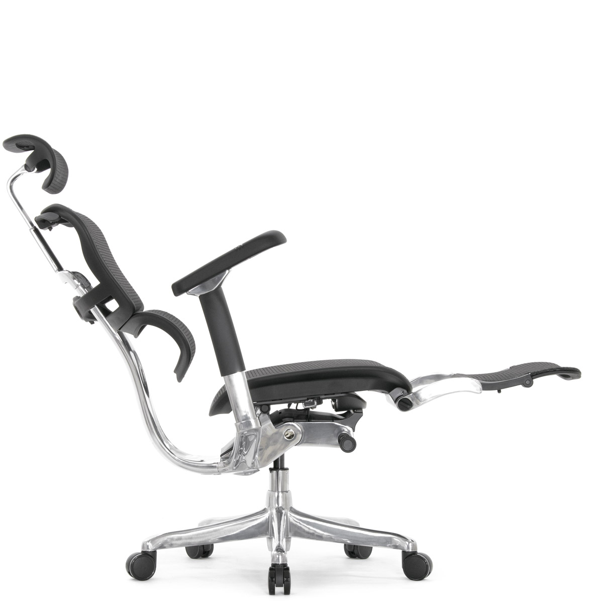 Эргономичное кресло Falto Ergohuman 2 Luxury с подножкой (SmartWork, алюминий, наклон вперёд, сетка, чёрный)