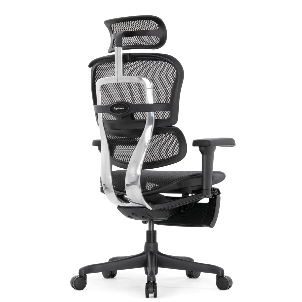 Эргономичное кресло Falto Ergohuman 2 Elite с подножкой (алюминий, наклон вперёд, сетка, чёрный)
