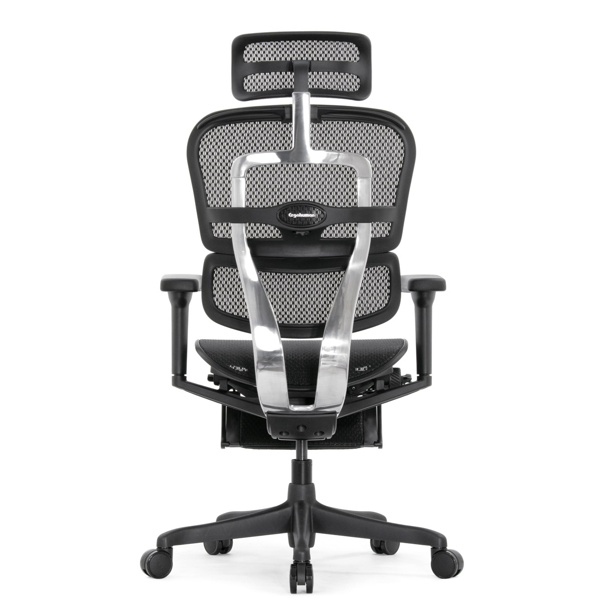 Эргономичное кресло Falto Ergohuman 2 Elite с подножкой (алюминий, наклон вперёд, сетка, чёрный)