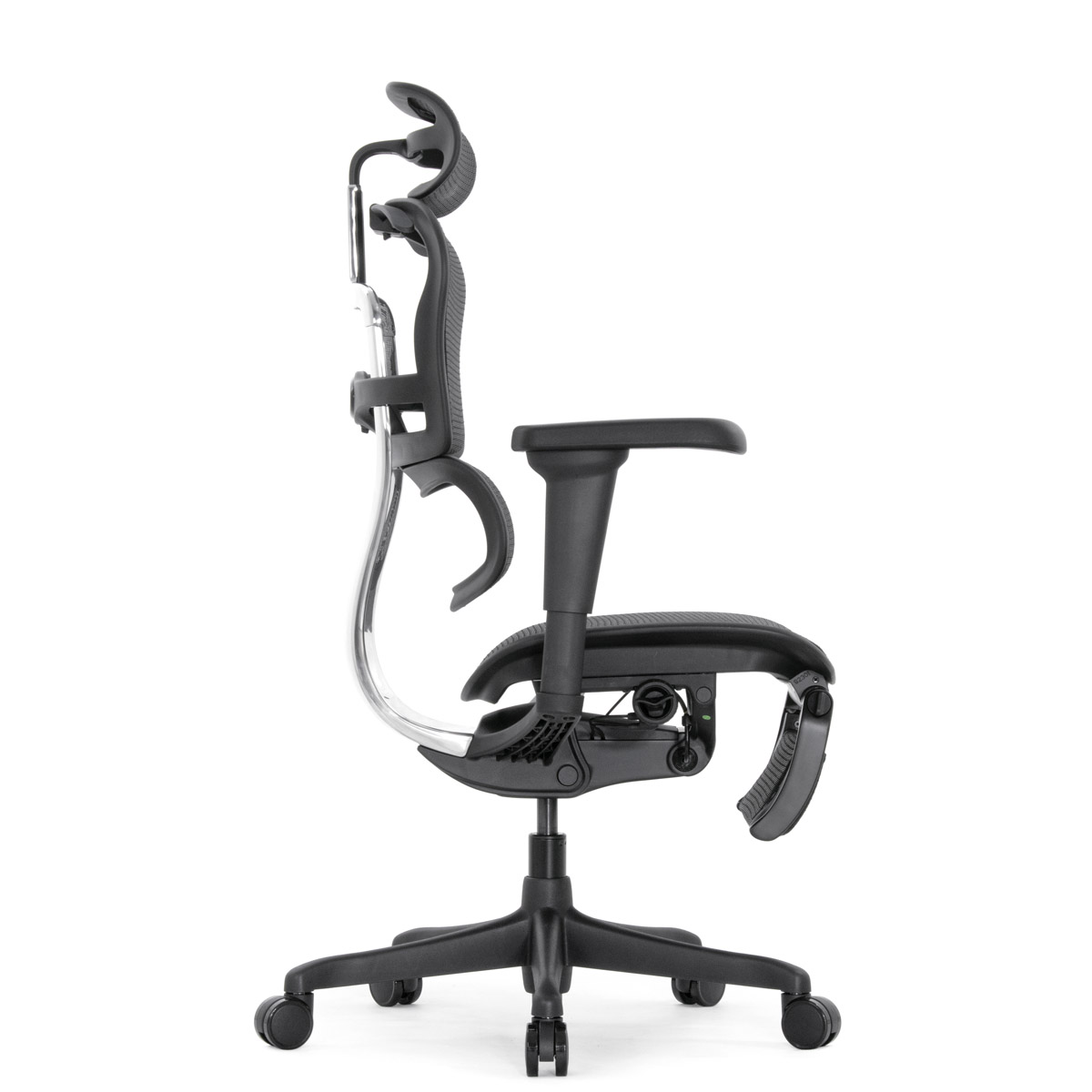 Эргономичное кресло Falto Ergohuman 2 Elite с подножкой (алюминий, наклон вперёд, сетка, чёрный)