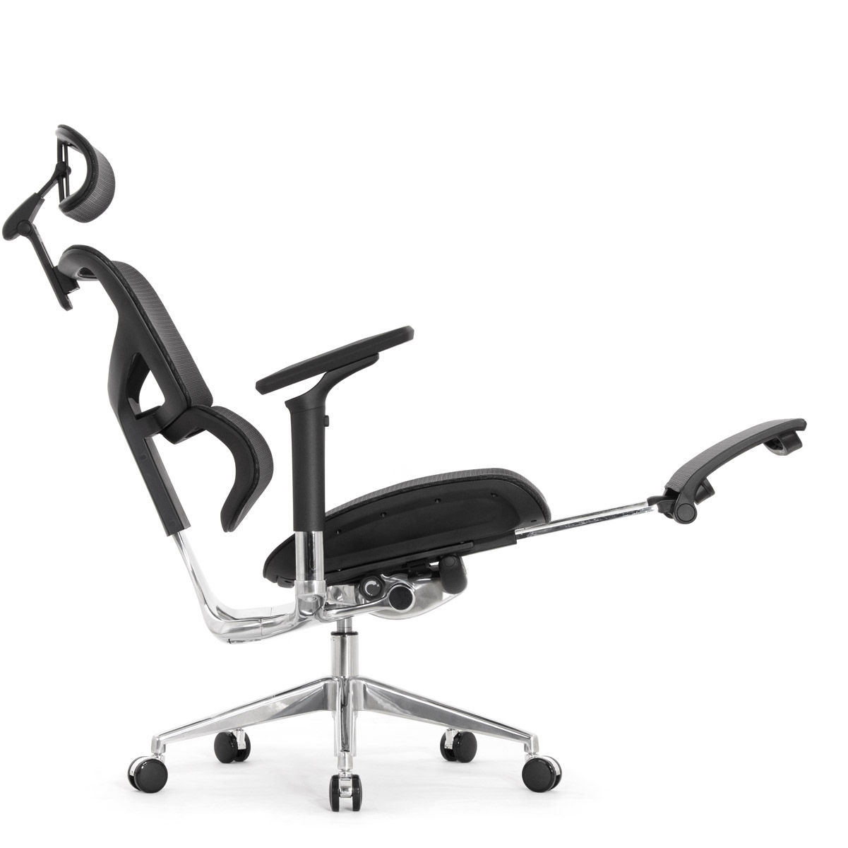 Эргономичное кресло Falto Sail 2 с подножкой (динамичный поясничный упор, подлокотники 6D (360), сетка, чёрный)