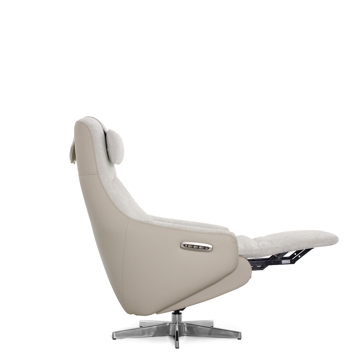 Кресло-реклайнер Falto Live (3 мотора, поясничный упор, шенилл, натуральная кожа, светлый)