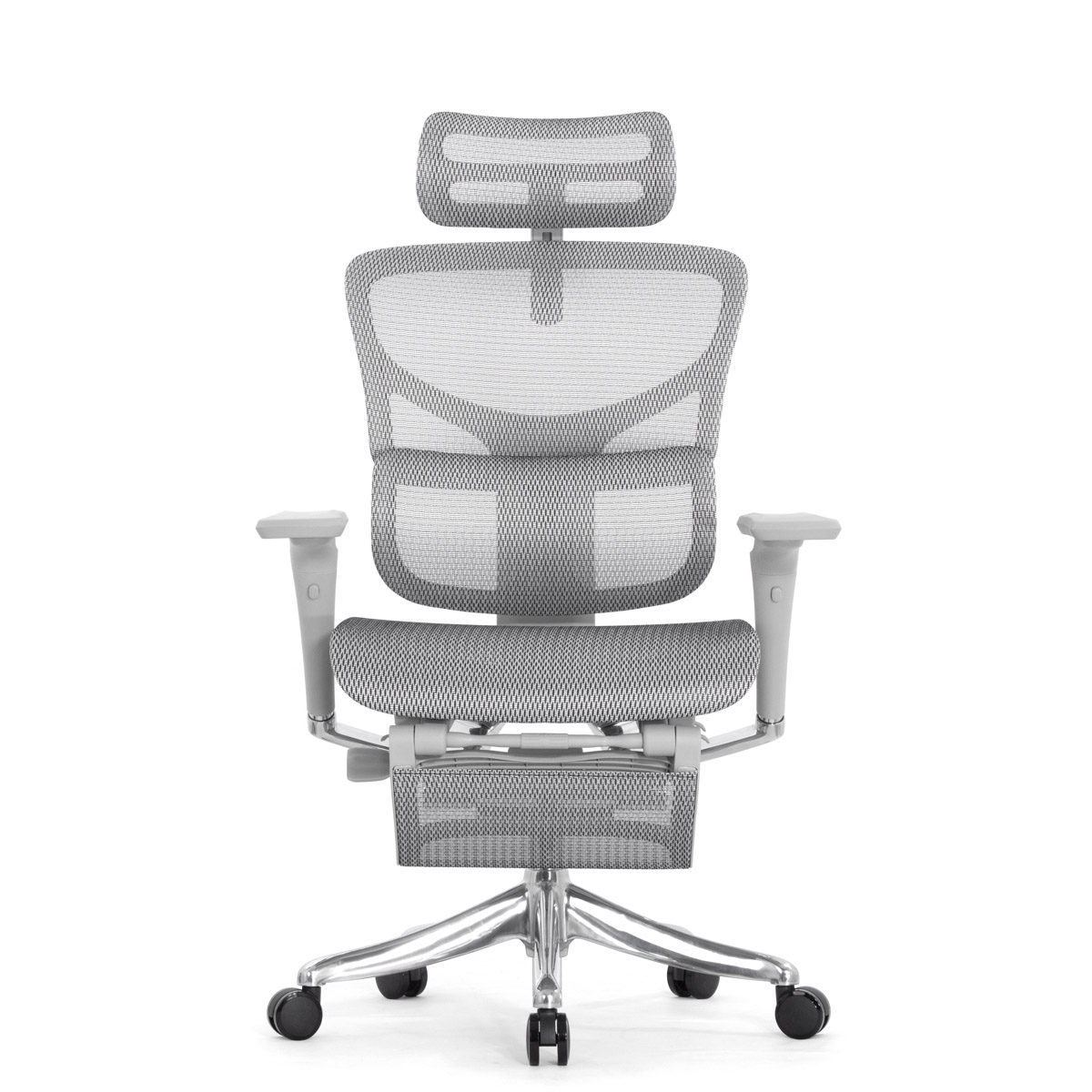 Эргономичное кресло Falto Pro 2 с подножкой (3D поясничный упор, подголовник 4D, каркас серый, белый)