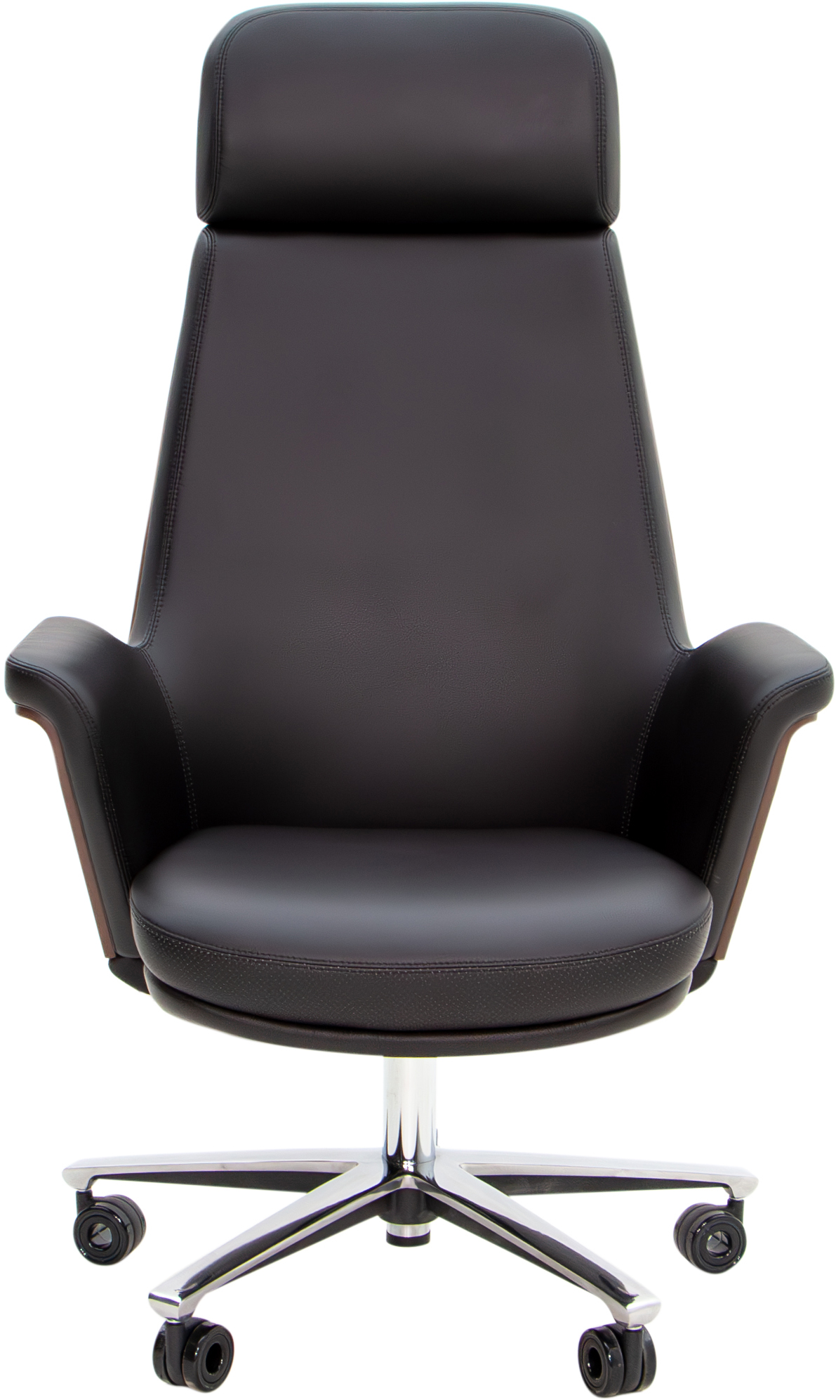 Эргономичное кресло руководителя чёрная кожа / палисандр