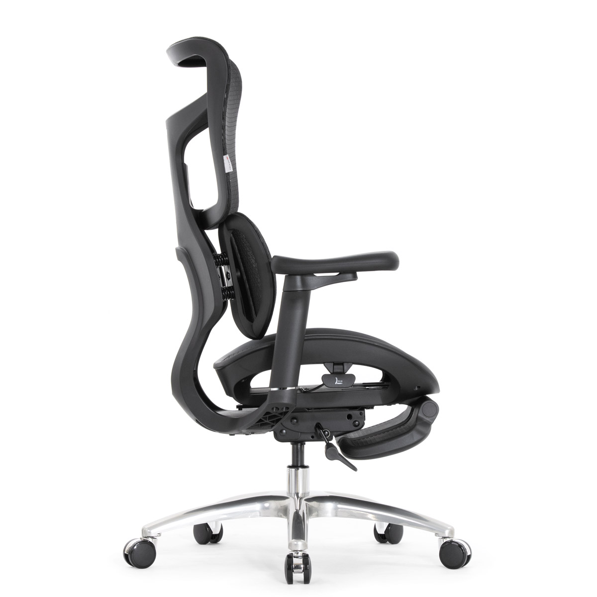 Эргономичное кресло Falto Scala Office с подножкой (разделённый поясничный упор, сетка, чёрный)