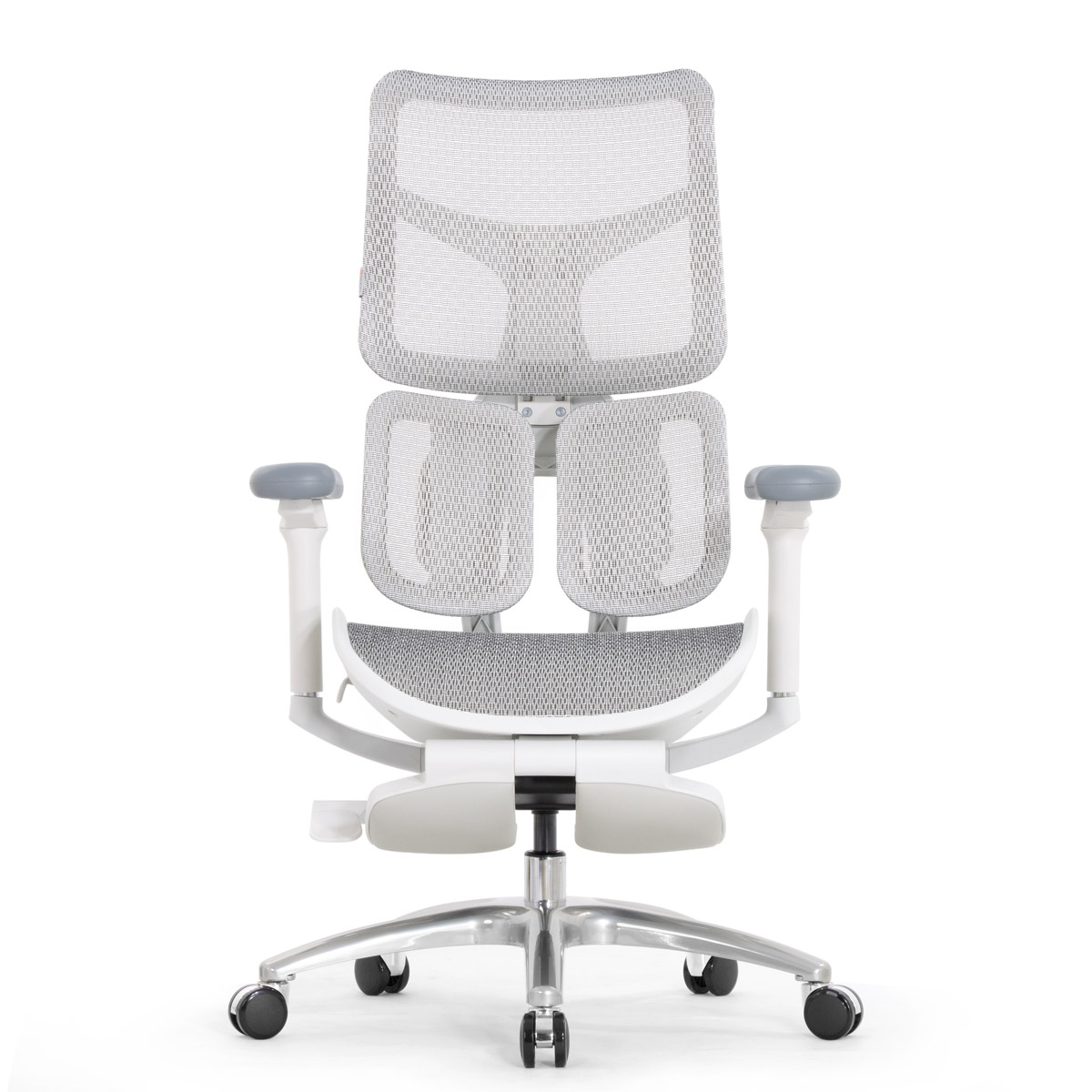 Эргономичное кресло Falto Scala Office с подножкой (разделённый поясничный упор, сетка, каркас белый, серый)