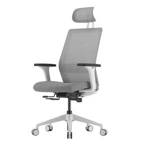 Эргономичное кресло Falto Soul Auto (автоматическая жёсткость качания, сетка, ткань, каркас белый, серый)