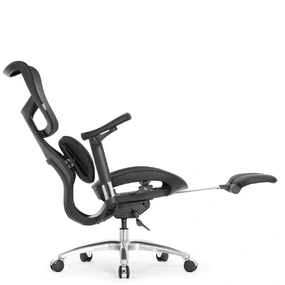 Эргономичное кресло Falto Scala Office с подножкой (разделённый поясничный упор, сетка, чёрный)